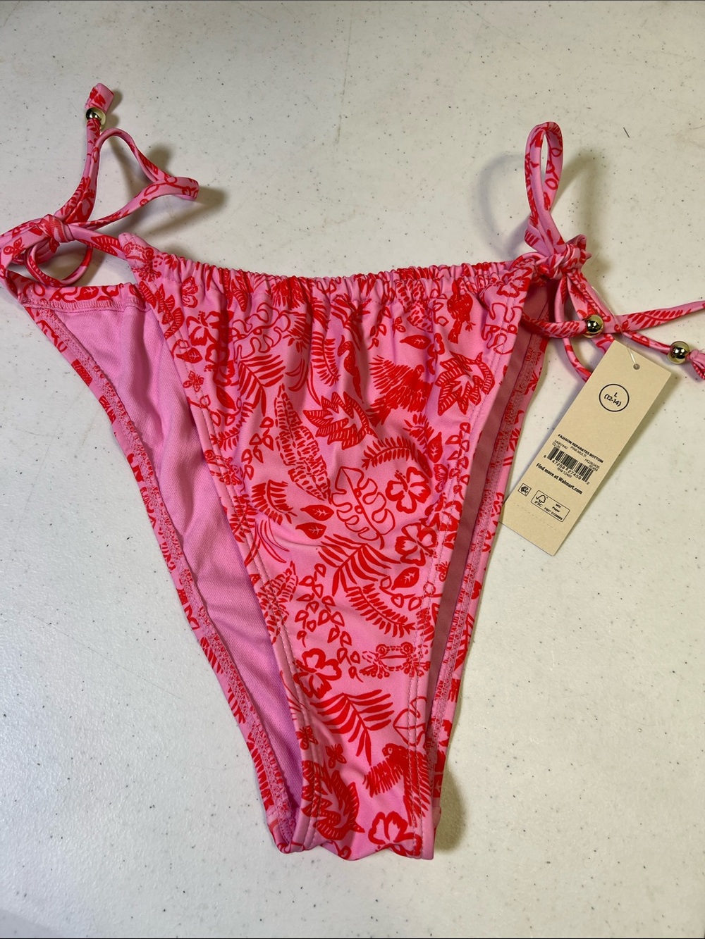 No Boundaries Pink & Red Tropical Tie-Side Bikini Bottoms
